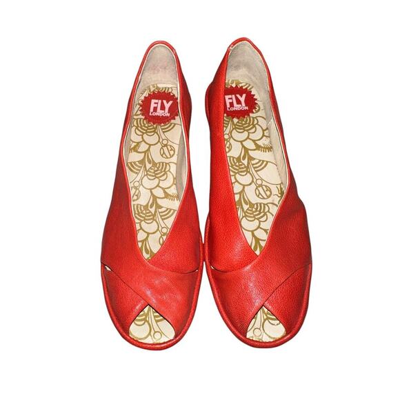 Fly London Yaff Red Peep Toe Wedge Sandals Women’s Size 9 - Picture 3 of 8